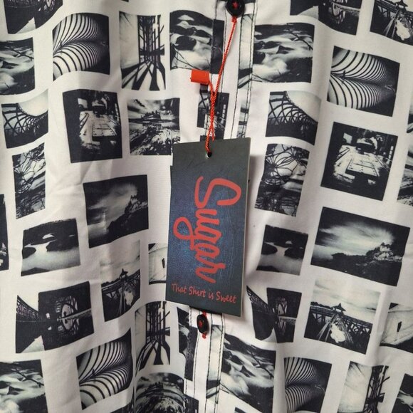 Sugar Sweet Shirt Photos Black White Button Down Collared Mens 2XL - Picture 8 of 9